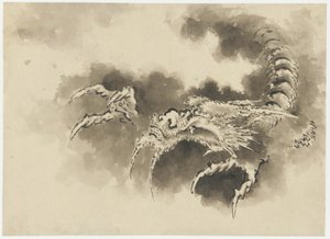 Bulutlardan çıkan ejderha, Edo dönemi (kağıt üzerine mürekkep) by Katsushika Hokusai
