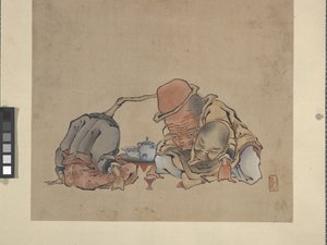 Şarap İçmek (kağıt üzerine mürekkep ve renkler) by Katsushika Hokusai