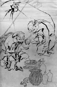 Ebisu ve Daikoku Yeni Yıl Festivalini Kutlarken, 18.-19. yüzyıl. by Katsushika Hokusai