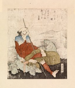 Dere kenarında sigara içen balıkçı, 1835 dolayları (renkli gravür) by Katsushika Hokusai