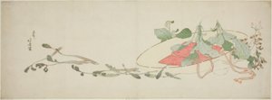 Şapkalı çiçekler ve bahar yeşillikleri by Katsushika Hokusai