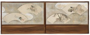 Bir ekrana monte edilmiş dört fan tablosu... by Katsushika Hokusai