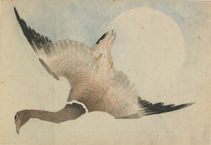 18. yüzyılın sonlarında 19. yüzyılın başlarında ayın önünde uçan kaz. by Katsushika Hokusai