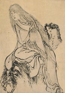 18. yüzyılın sonları ile 19. yüzyılın başlarında bir kayanın üzerinde dinlenen keşiş. by Katsushika Hokusai