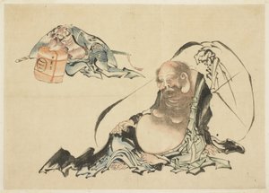 Hotei and Asahina Saburo Reclining (two sketches) by Katsushika Hokusai