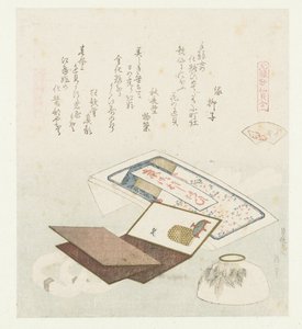Kabuk rengi Irogai (nesne üzerindeki başlık) Genroku Şiirleri ve Kabuklarının Karşılaştırılması (dizi başlığı) Genroku kasan kaiawase (nesne üzerinde seri başlığı) by Katsushika Hokusai