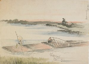 Manzara: 18. yüzyılın sonları ve 19. yüzyılın başlarında salını gözetleyen kayıkçı. by Katsushika Hokusai