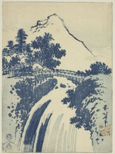 İsimsiz bir dizi chuban baskısından şelaleli manzara by Katsushika Hokusai