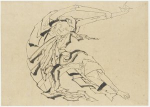 Uzun kollu adam germe, Edo dönemi (kağıt üzerine mürekkep) by Katsushika Hokusai
