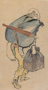 Sırt çantası ve fener taşıyan adam, 18. yüzyılın sonları 19. yüzyılın başlarında. by Katsushika Hokusai