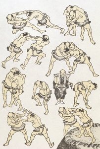 Manga: güreşçilerin jest ve duruş çalışmaları, pub. 1849, (renkli tahta baskı) by Katsushika Hokusai