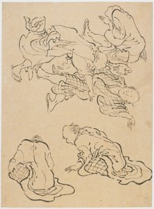 Dans eden erkekler ve çeşitli figürler, 18. yüzyılın sonları ve 19. yüzyılın başlarında. by Katsushika Hokusai
