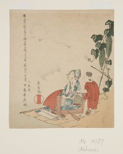 Anne ve Çocuk, Ay Işığında Kabak Kafes (renkli tahta baskı) by Katsushika Hokusai