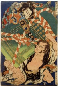 Onikojima yatarô ve Seihôin akabôzu by Katsushika Hokusai