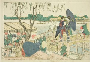"Sumida Nehri Kıyılarında Panoramik Manzaralar (Ehon Sumidagawa ryogan ichiran)" adlı resimli kitaptan sayfalar by Katsushika Hokusai