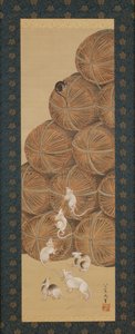 Sıçanlar ve Pirinç Balyaları, Edo dönemi, 1843 (ipek üzerine mürekkep ve renk) by Katsushika Hokusai