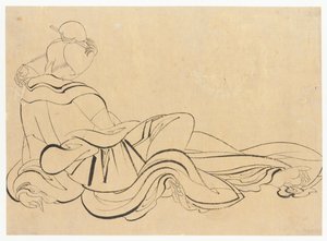 Oturan kadın başını kaşıyor, 18. yüzyılın sonları 19. yüzyılın başlarında. by Katsushika Hokusai