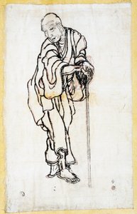 Yaşlı bir adam olarak otoportre, c.1840-49 (kağıt üzerinde kalem ve mürekkep) by Katsushika Hokusai