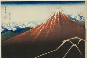 Zirvenin Altında Duş (Sanka hakuu), "Fuji Dağı'nın Otuz Altı Manzarası (Fugaku sanjurokkei)" serisinden by Katsushika Hokusai