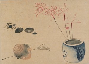 Maytap, yengeç ve soğan, 18. yüzyılın sonu ile 19. yüzyılın başı. by Katsushika Hokusai