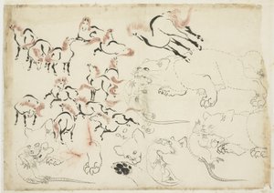 Atlar, Kediler ve Sıçanlar Çalışmaları "Hokusai Manga"), c.1815-1849 (kağıt üzerinde mürekkep ve renk) by Katsushika Hokusai