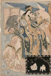 Beyaz Fil Üzerinde Tang Lady, Adil Bir Cazibe Alanında Bir Reklam Dev Hasır İşleri by Katsushika Hokusai