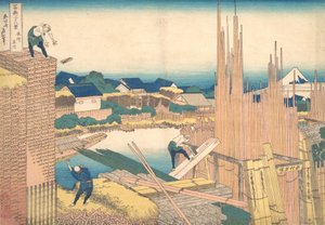 Tatekawa in Honjo Honjo Tatekawa, from the series Thirty-six Views of Mount Fuji ..., ca. 1830-32. by Katsushika Hokusai
