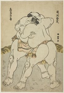Sumo Güreşçileri Uzugafuchi Kandayu ve Takasaki Ichijuro by Katsushika Hokusai
