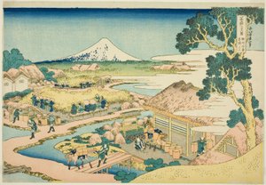 Suruga Eyaletindeki Katakura Çay Tarlası (Sunshu Katakura chaen no Fuji), "Fuji Dağı'nın Otuz Altı Manzarası (Fugaku sanjurokkei)" serisinden by Katsushika Hokusai