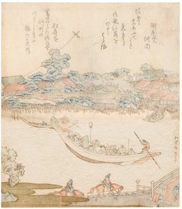 Sumida nehrinin kıyıları, Komatomeishi. Umazukushi serisinden üç parça, Orta kısım, 1822 by Katsushika Hokusai
