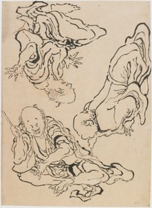 El kol hareketi yapan üç adam, 18. yüzyılın sonları ve 19. yüzyılın başlarında. by Katsushika Hokusai