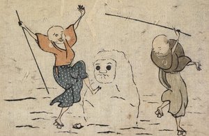 İki Kör Adam ve Kardan Adam by Katsushika Hokusai