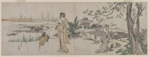 Japon Balığı Tankının Yanında İki Kadın ve Bir Çocuk by Katsushika Hokusai