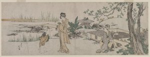 Japon Balığı Tankının Yanında İki Kadın ve Bir Çocuk, c. 1800. by Katsushika Hokusai