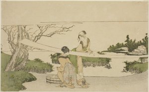 iki kadın, germe, kumaş by Katsushika Hokusai