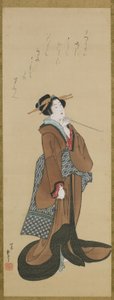 Tütün Pipo Tutan Kadın, Edo dönemi, c.1814-15 (ipek üzerine mürekkep ve renk) by Katsushika Hokusai