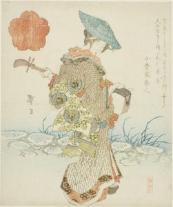 Gezici kadın müzisyen, "Üç Serisi (Sanbantsuzuki)" üçlüsünden by Katsushika Taito II
