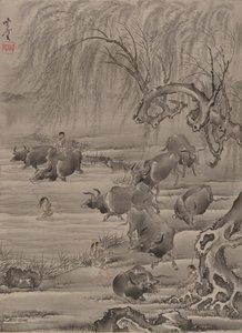 Bufalo ve Çoban, ca. 1887. by Kawanabe Kyosai