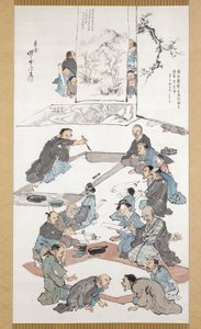 Hat Ve Resim Partisi (Kağıt üzerine mürekkep ve boya) by Kawanabe Kyosai