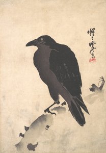 Ahşap Gövde üzerinde Dinlenen Karga, 19. yüzyılın ortaları. by Kawanabe Kyosai