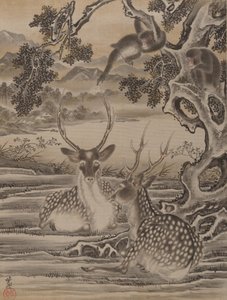 Geyik ve Maymunlar, ca. 1887. by Kawanabe Kyosai
