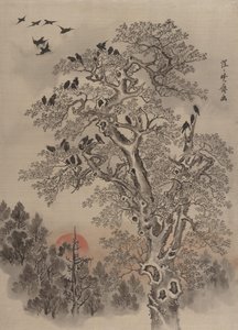 Şafakta Karga Sürüsü, ca. 1887. by Kawanabe Kyosai