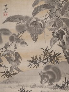 Kestane Toplayan Sincaplar, yak. 1887. by Kawanabe Kyosai