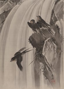Bir Şelalenin Yanındaki Kırlangıçlar, ca. 1887. by Kawanabe Kyosai