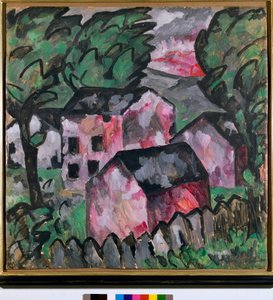 Kırmızı evler ile manzara Boyama Kazimir Severinovich Malevich (Malevich, Malevich) (1878-1935) Güneş 107x106 cm 1910 Güneş Kunstmuseum Balya by Kazimir Severinovich Malevich