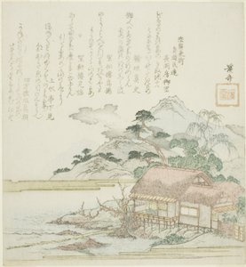 Lakeside kulübesinden bakan bir şair by Keisai Eisen