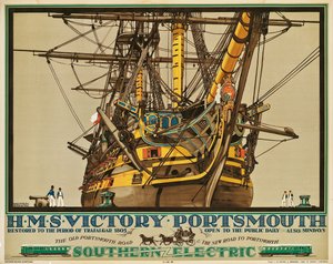 H.M.S. Zafer, Portsmouth, Southern Electric Demiryolları reklam afişi (renkli lito)
