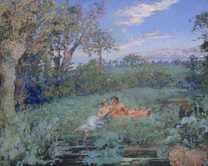 The Lovers on the River Bank, c.1910-20 (karton üzerine pastel ve sulu boya) by Ker Xavier Roussel