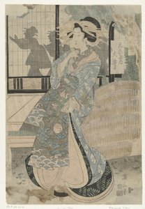 Ebiya evinden Courtesan Oi Ebiya uchi Oi (nesne üzerindeki başlık) Zevk evlerinden bir dizi güzellik (dizi adı) Seiro bijin soroi (nesne üzerinde seri başlığı)