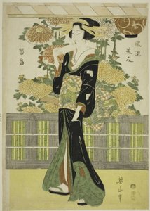 Fashionable Beauties in a Chrysanthemum Garden (Furyu bijin kikubatake) by Kikukawa Eizan